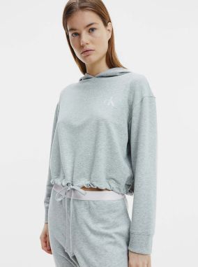 Calvin Klein sivé cropped mikina s kapucňou