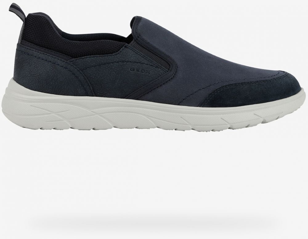 Tmavomodré pánske slip-on tenisky so semišovými detailmi Geox Portello