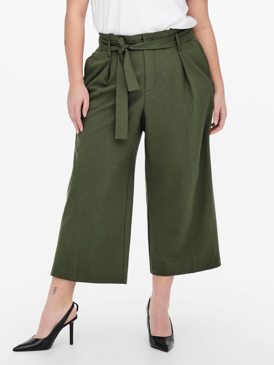 Zelené culottes so zaväzovaním ONLY CARMAKOMA Cole
