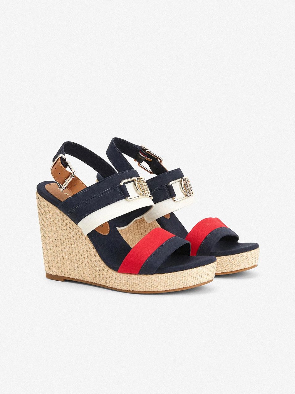 Tmavomodré dámske sandále na plnom podpätku Tommy Hilfiger