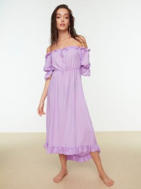 Svetlo fialové šaty s odhalenými ramenami Trendyol
