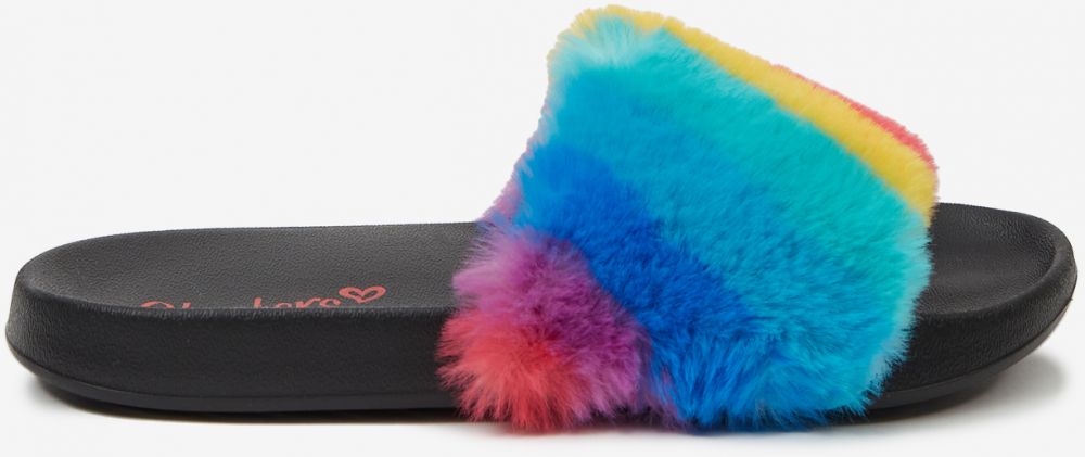 Čierno-modré dievčenské papuče s umelým kožuštekom Skechers