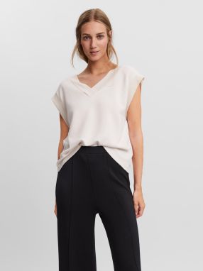 Krémové voľné základné tričko VERO MODA Silky