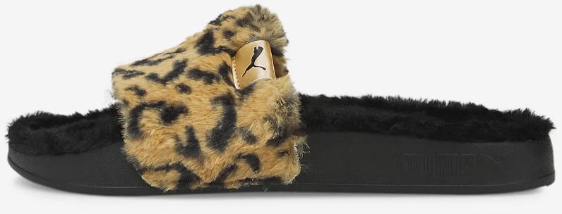 Hnedočierne dámske vzorované papuče s umelou kožušinou Puma