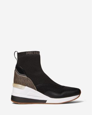 Hnedo-čierne dámske členkové topánky Michael Kors Swift Bootie