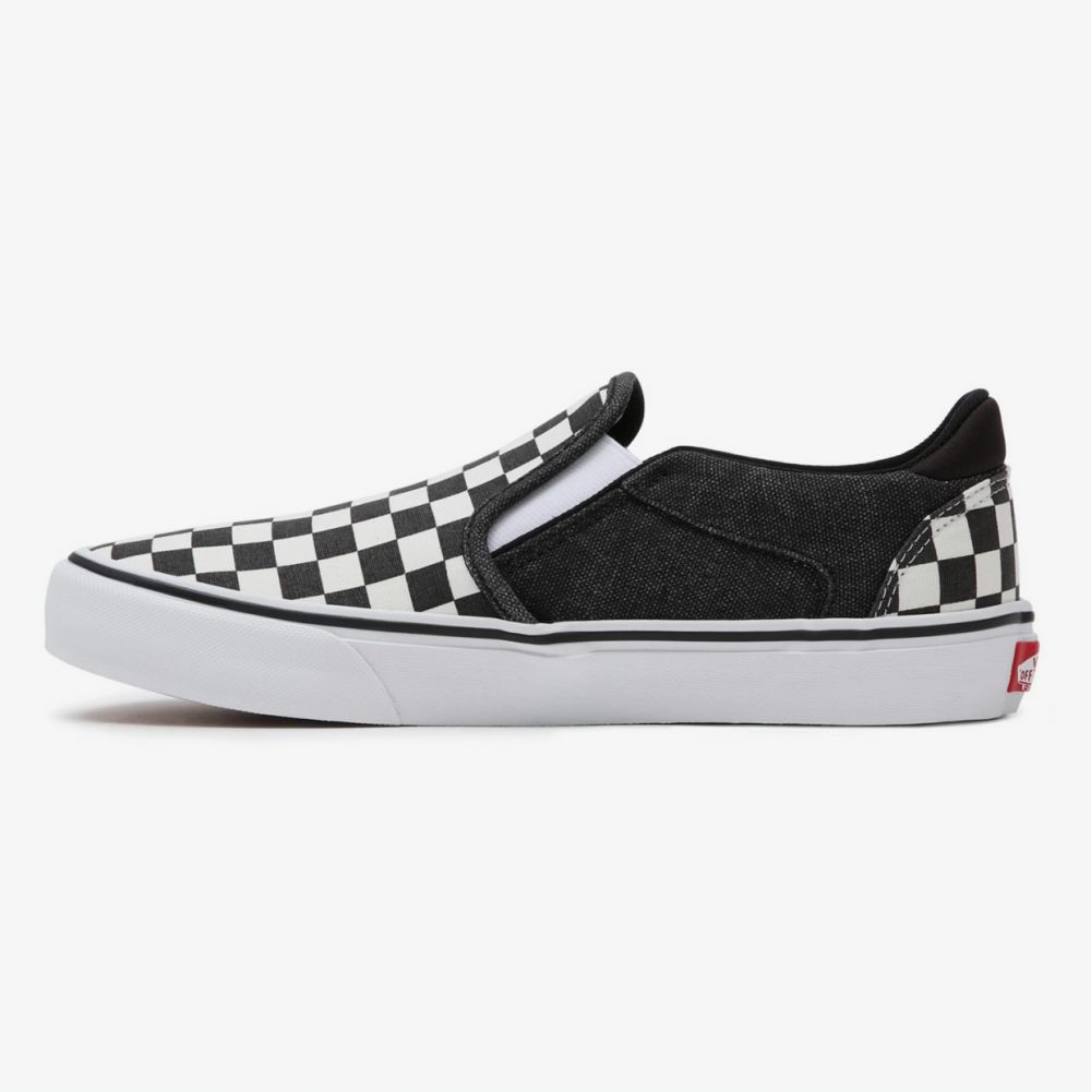 Bielo-čierne pánske vzorované slip on tenisky VANS Asher Deluxe