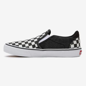 Bielo-čierne pánske vzorované slip on tenisky VANS Asher Deluxe