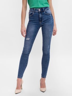 Tmavomodré skinny fit džínsy s roztrhaným efektom VERO MODA Sophia galéria