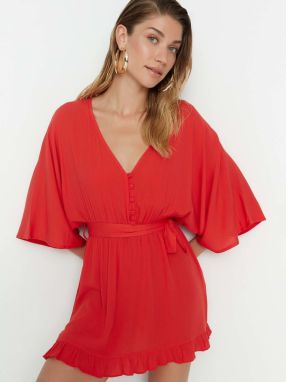 Červené krátke šaty s netopierími rukávmi Trendyol galéria