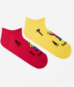 Žlto-červené vzorované ponožky Fusakle Pat a Mat