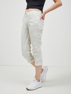 Biele vzorované trojštvrťové nohavice slim fit CAMAIEU galéria