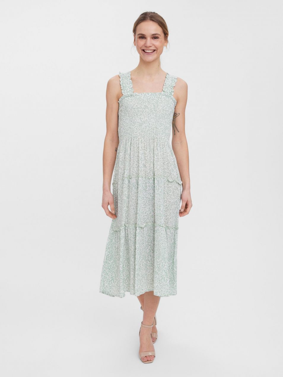 Svetlozelené vzorované midi šaty VERO MODA Jenny