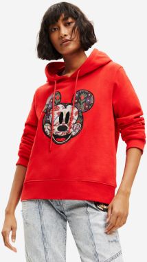 Červená dámska mikina s kapucňou Desigual Face Patch Mickey