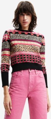 Čierno-ružový dámsky vzorovaný sveter Desigual Aspen