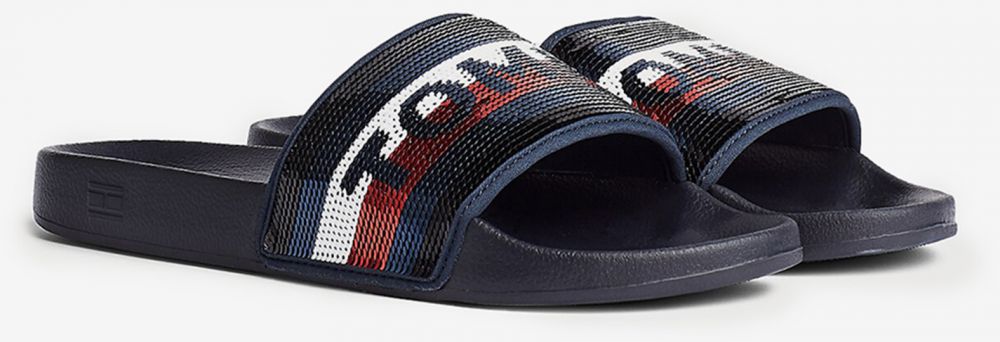 Tommy Hilfiger tmavomodré šľapky Tommy Sequins Pool Slide