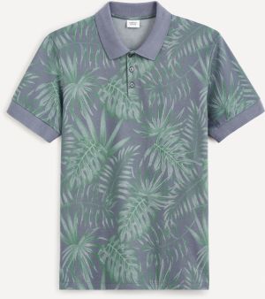 Zeleno-modré pánske vzorované polo tričko Celio Cepalm