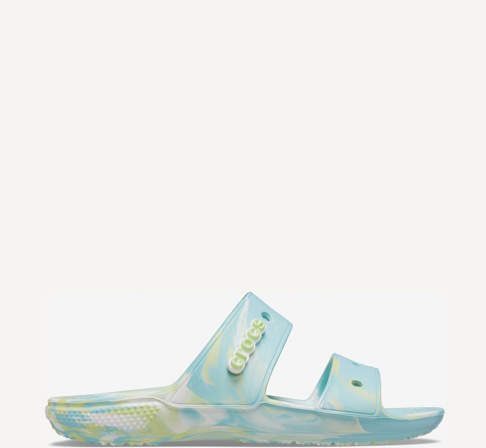 Zeleno-modré dámske vzorované šľapky Crocs Classic