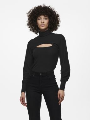 Čierne dámske rebrované cropped tričko s prestrihom ONLY Nella