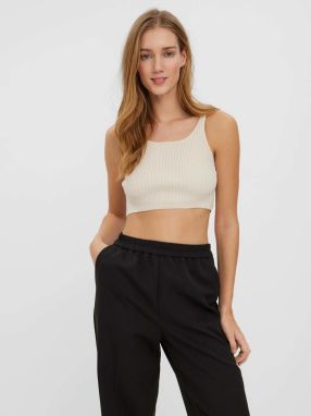 Krémový rebrovaný crop top VERO MODA Fibly