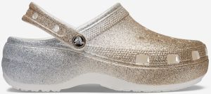 Dámske trblietavé papuče v zlato-striebornej farbe Crocs
