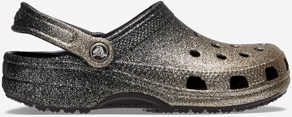 Dámske trblietavé papuče v zlato-čiernej farbe Crocs