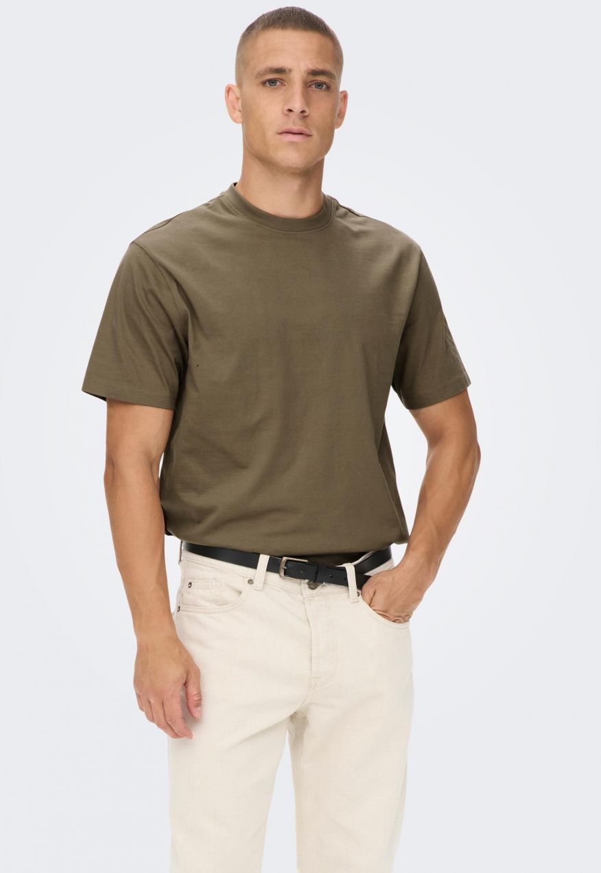 Hnedé basic tričko ONLY & SONS Fred