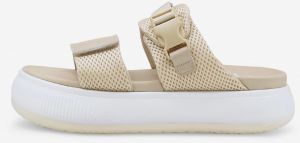 Béžové dámske papuče na platforme s koženými detailmi Puma Mayu