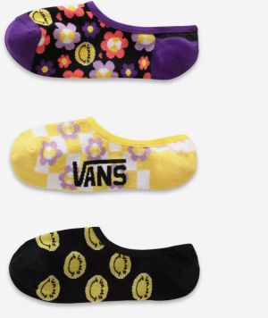 Sada troch párov dámskych vzorovaných ponožiek VANS v čiernej, žltej a fialovej farbe
