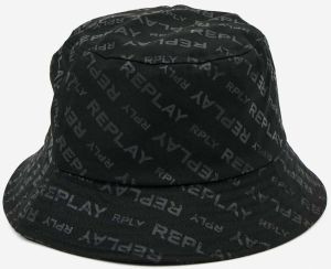 Čierny pánsky zvonovitý klobúk s motívom Replay