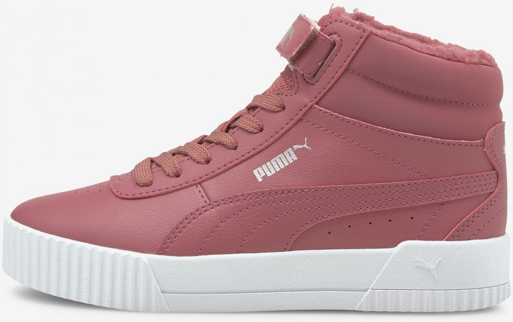 Tmavoružové dievčenské členkové zateplené tenisky Puma Carina
