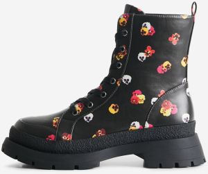 Čierne dámske členkové kvetované topánky Desigual Boot Flowers