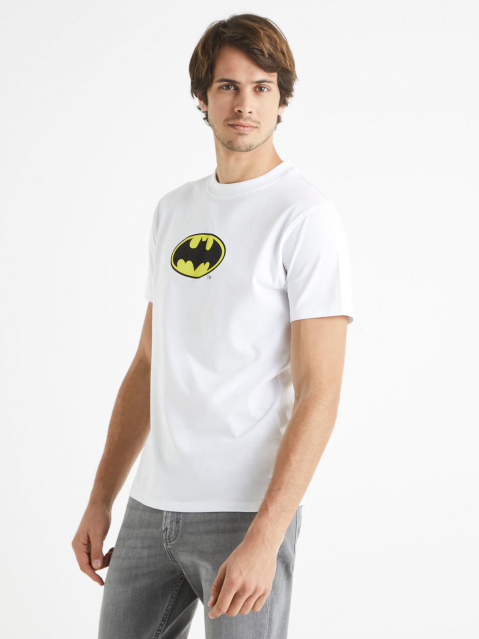 Biele pánske tričko s potlačou na chrbte Celio Batman