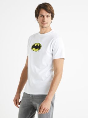 Biele pánske tričko s potlačou na chrbte Celio Batman