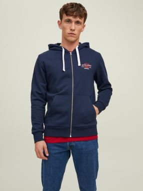 Tmavomodrá mikina s kapucňou na zips Jack & Jones Stamp
