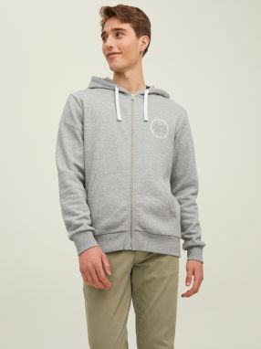 Mikiny s kapucou pre mužov Jack & Jones - svetlosivá