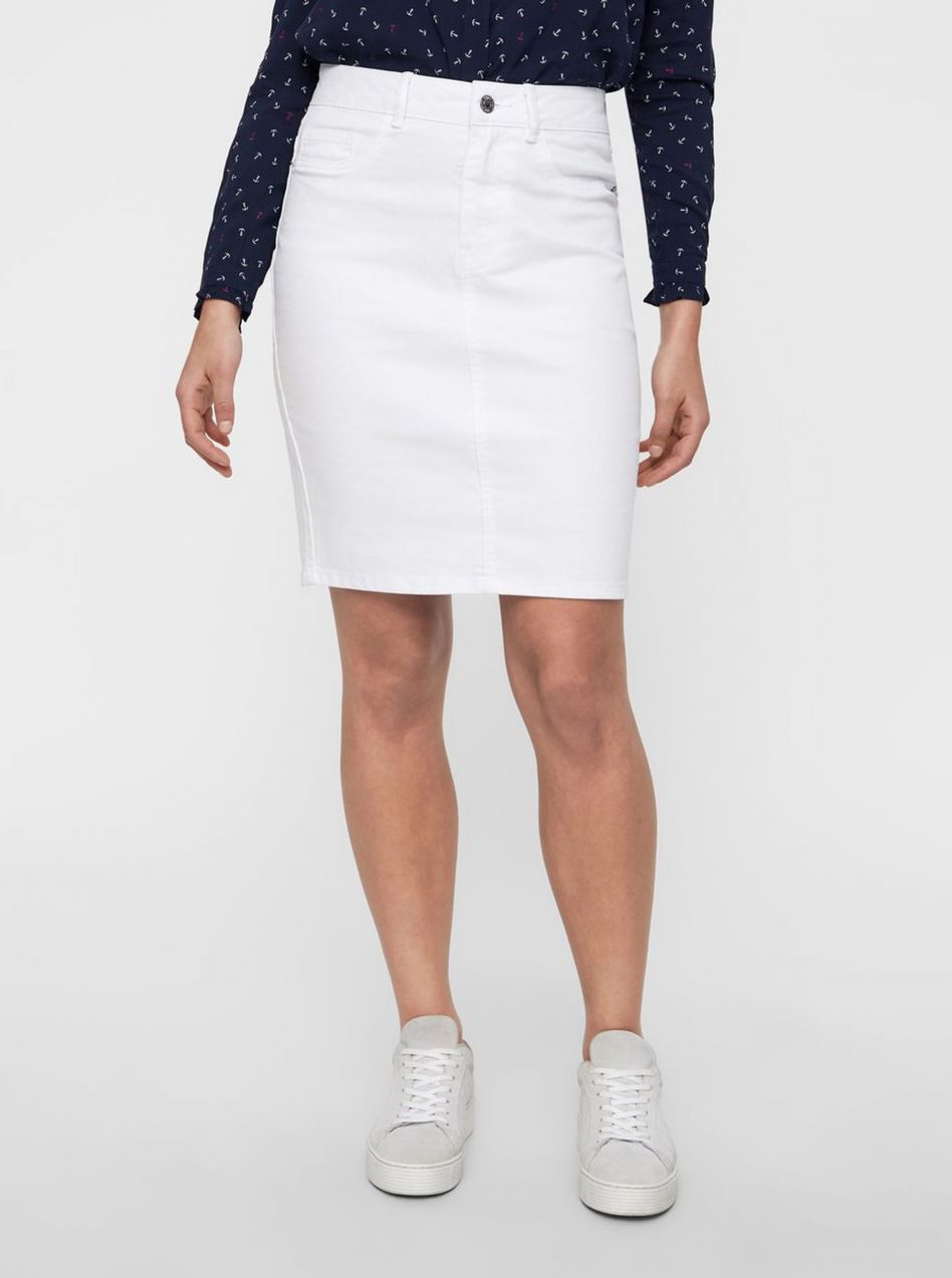 Biela rifľová puzdrová sukňa VERO MODA Hot Nine