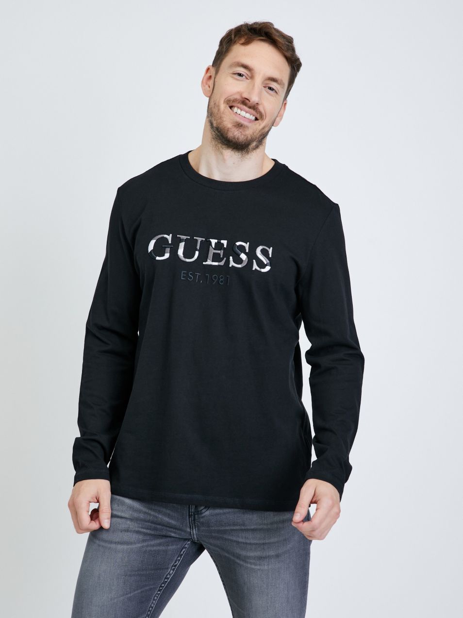 Tričká s dlhým rukávom pre mužov Guess - čierna