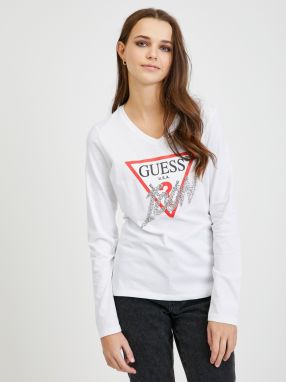 Tričká s dlhým rukávom pre ženy Guess - biela