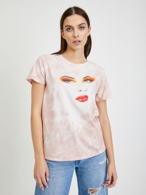 Bielo-ružové vzorované dámske tričko Guess Stargazing Easy