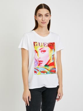 Tričká s dlhým rukávom pre ženy Guess - biela