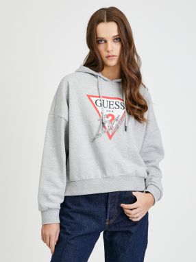 Svetlošedá dámska oversize mikina s kapucňou Guess