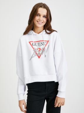 Biela dámska oversize mikina s kapucňou Guess