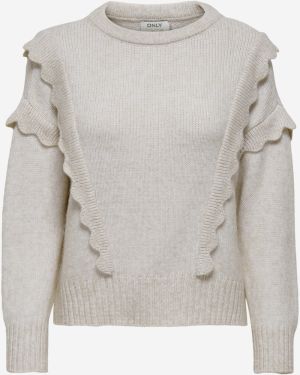 Krémový dámsky rebrovaný sveter s ozdobnými lemami ONLY Stella