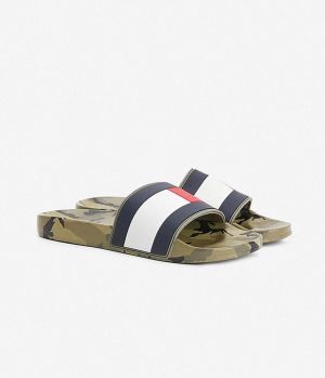 Tmavomodro-kaki pánske šľapky Tommy Hilfiger