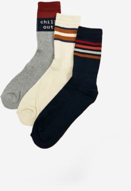 Sada troch párov pánskych ponožiek v sivej, krémovej a čiernej farbe Blend