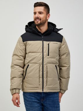 Čierno-béžová prešívaná zimná bunda s kapucňou Jack & Jones Otto