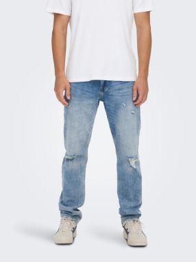 Svetlomodré slim fit rifle s potrhaným efektom ONLY & SONS