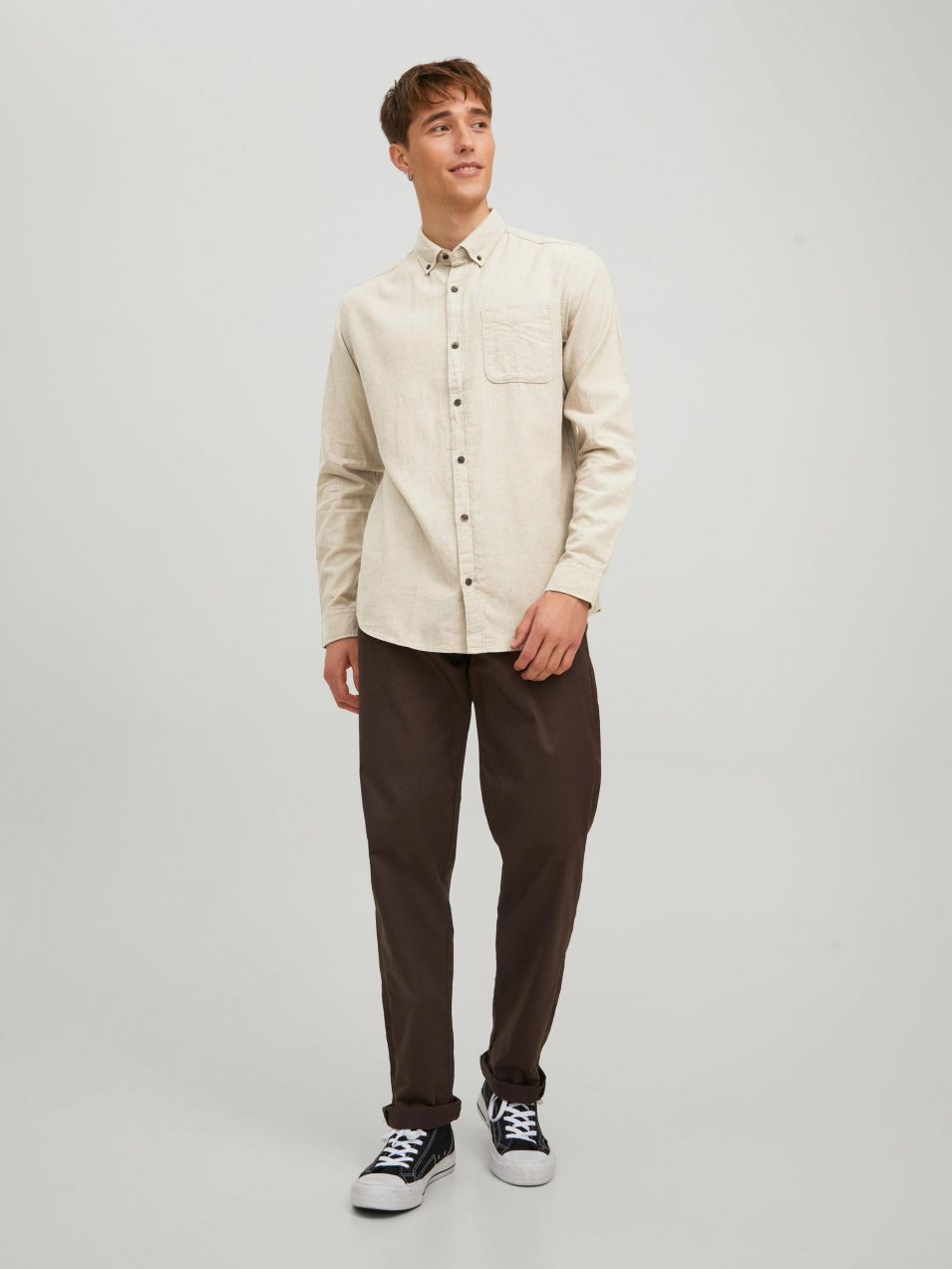 Krémová košeľa s vreckom Jack & Jones