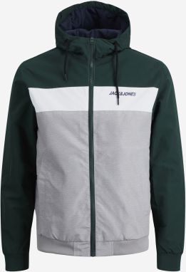 Zeleno-šedá ľahká bunda so zipsom a s kapucňou Jack & Jones Rush