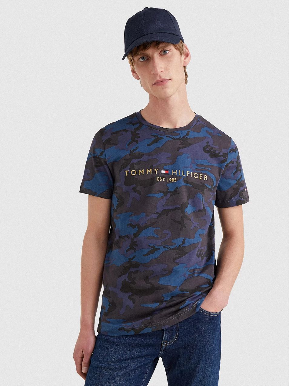 Tmavomodré pánske vzorované tričko Tommy Hilfiger